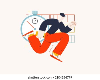 Technology Memphis -Time management - modern flat vector concept digital illustration of time management metaphor, a stopwatch, timeline and people in workflow. Creative landing web page illustration