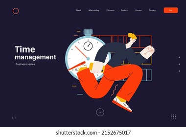 Technology Memphis -Time management - modern flat vector concept digital illustration of time management metaphor, a stopwatch, timeline and people in workflow. Creative landing web page template