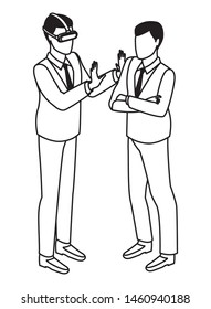 technology men with virtual reality glasses symbols vector illustration graphic design