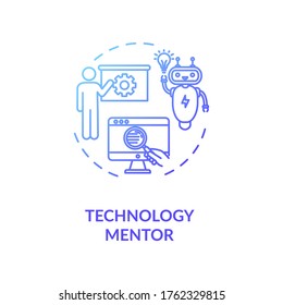 Technology mentor concept icon. Education in modern computer technologies idea thin line illustration. E mentoring, online training courses. Vector isolated outline RGB color drawing