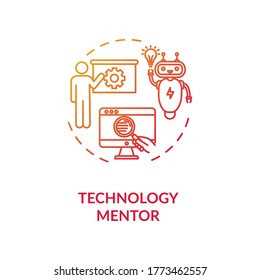 Technology mentor concept icon. Education in modern computer technologies idea thin line illustration. E mentoring, online training courses. Vector isolated outline RGB color drawing