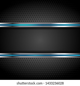 Technology metallic perforated background with blue stripes. Vector illustration