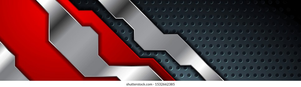 Technology metallic perforated banner design. Abstract vector background