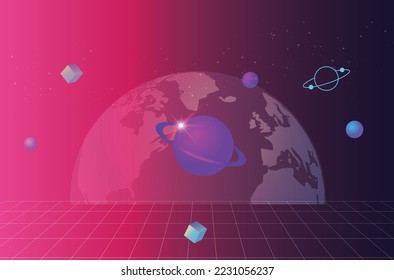 Technology metaverse concept background, Data science, particles, digital world, virtual reality, cyberspace, 