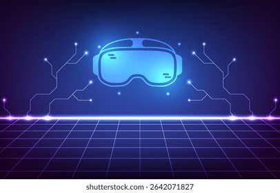 Technology Metaverse VR cyberpunk background with robotics, machine learning, data, future, digital, ideal for UI design, game interfaces.