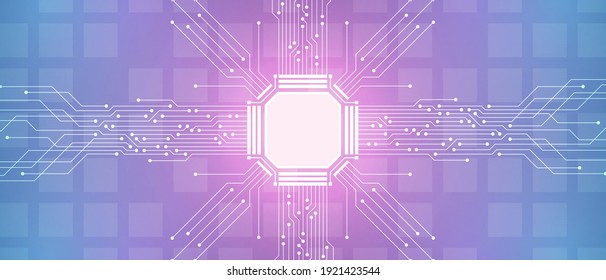 Technologie-Mikrochip, buntes Leiterplattenmuster mit quadratischem Hintergrund, bunter Licht