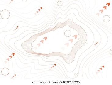 Technology minimal background with orange wavy lines and arrows. Futuristic vector design