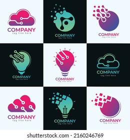 Technology Minimal Logo Collection, Premium Vector And Gradient Colour Logo Set, Unique Concept. Abstract Logos Mega Collection With Technology.