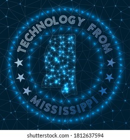 Technology From Mississippi. Futuristic geometric badge of the US state. Technological concept. Round Mississippi logo. Vector illustration.