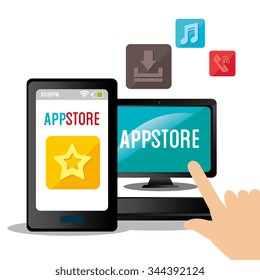 Technology mobile applications graphic icons, vector illustration design