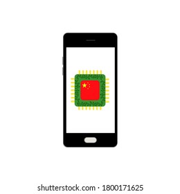 Technology mobile chip and china flag on white background