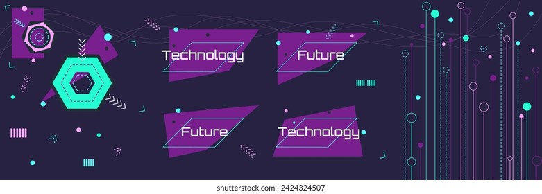 Technology Modern Banner, Poster in Cyberpunk style. Abstract Futuristic Colorful background. Geometric retro template Vector illustration