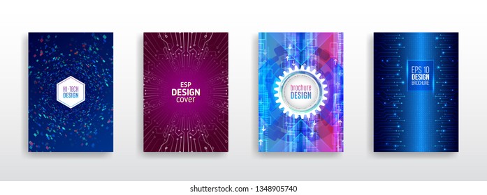 Technology modern brochure templates. Science and innovation hi-tech background. Flyer design of tech elements. Futuristic business cover layout.