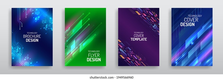 Technology modern brochure templates. Science and innovation hi-tech background. Sci-fi Flyer design. Set of Futuristic business cover layout.