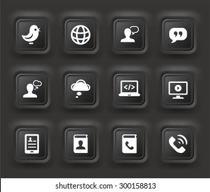 Technology and Modern Communication on Black Bevel Square Buttons