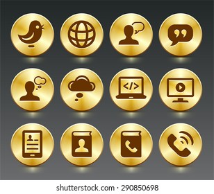 Technology and Modern Communication on Gold Round Buttons