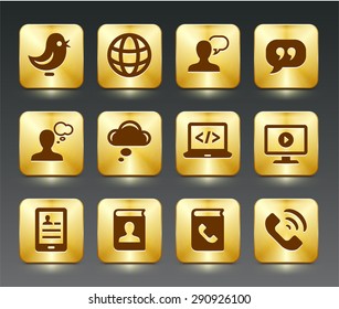 Technology and Modern Communication on Gold Square Buttons