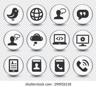 Technology and Modern Communication on Transparent Round Buttons