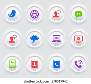 Technology and Modern Communication on White Bevel Round Buttons