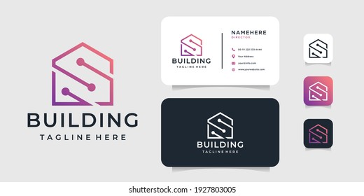 Technology modern creative building real estate logo and business card vector design template. Logo can be used for icon, brand, identity, collection, and business company