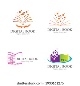 Technologie, modernes Digital-Buch-Logo, Vektorgrafik-Design