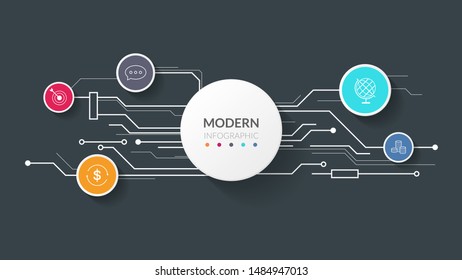 Technology modern infographic. Colorful paper cut vector illustration with icons. Futuristic design template can be used for advertising, brochures, web design and flyers.