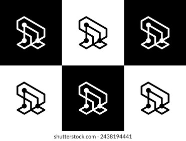 Tecnología moderna letra R ilustración vectorial logo	
