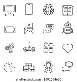 Technology Modern line icons set vector illustration. Computer, Smartphone, Email, Console, Award, Bubble Message. Pixel perfect. Editable Stroke