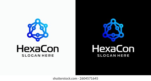 Technology molecule connection vector logo design hexagon shape with modern, simple, clean and abstract style. Icon for business, technology, science and personal branding.