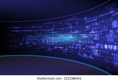 Technology monitor digital. Hi tech modern technology hall with grid line and digital element around layout background. Vector illustrations. Futuristic digital monitor big data technology concept.