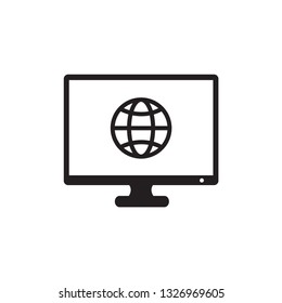 Technology monitor and globe icon vector logo template
