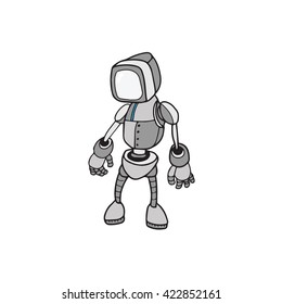 Technology monitor robot cartoon drawing