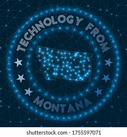 Technology From Montana. Futuristic geometric badge of the US state. Technological concept. Round Montana logo. Vector illustration.