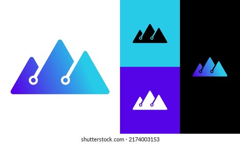 Concepto de diseño del logotipo de montaña tecnológica 