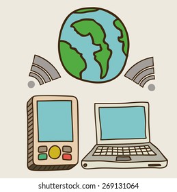 Technology and multimedia design over white background, vector illustration