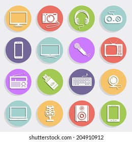 Technology and multimedia icons, flat design vector