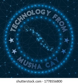 Technology From Musha Cay. Futuristic geometric badge of the island. Technological concept. Round Musha Cay logo. Vector illustration.