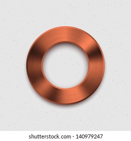 Technology music button (volume knob) with bronze metal texture (steel, chrome, silver, copper), shadow and light background for user interfaces (UI), applications (apps) and business presentations.