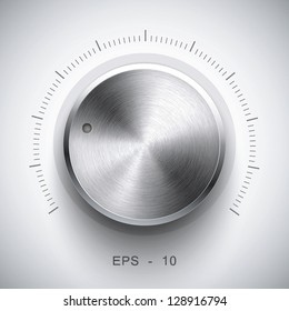 Technology Music Button (volume Settings, Sound Control Knob) With Metal Texture (stainless, Steel, Chrome), Shadow And Light Background For Internet Sites, Web Interfaces (ui) And Applications (apps)