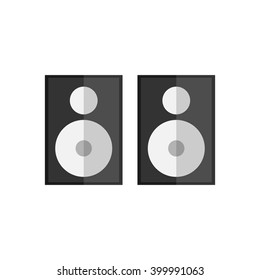 Technology, music speakers black flat vector icon on white background