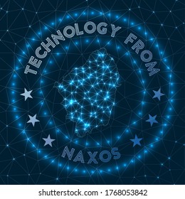 Technology from Naxos. Futuristic geometric badge of the island. Technological concept. Round Naxos logo. Vector illustration.
