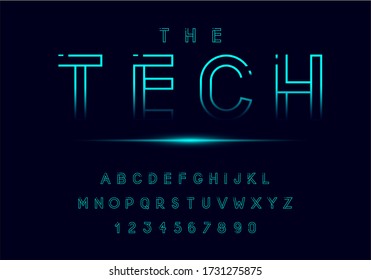 Technology Neon Font And Alphabet. Digital Space Concept. Vector Illustration