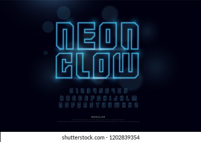 Technology neon font and numbers alphabet. techno effect logo designs. Typography digital concept. vector illustration