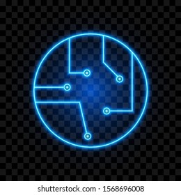 Technology neon icon, circuit board, vector illustration.