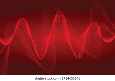 
Vector de fondo abstracto de líneas de onda roja de neón de Tecnología