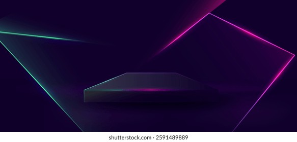 Technology neon stage background,green with purple prodium polygon elegant background vector for presentation product