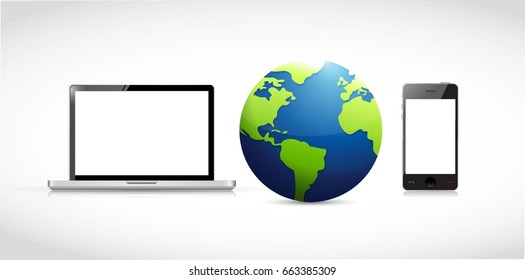 technology network around the globe. isolated illustration over a white background
