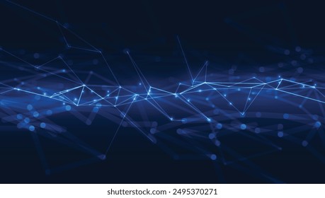 Technology network backgroung. Abstract connected dots and lines on blue background. Communication and technology network concept with moving lines and dots.