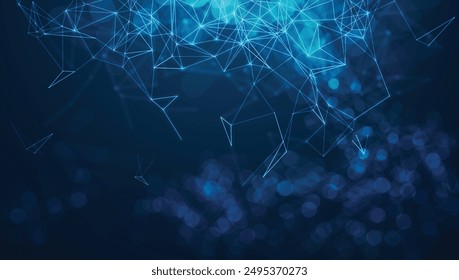 Technology network backgroung. Abstract connected dots and lines on blue background. Communication and technology network concept with moving lines and dots.