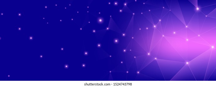 Technology Network. Big Data Visualization. Blue Triangles Wallpaper. Violet Geometric Texture. Technology Concept. Pink Big Data Architecture. Purple Polygonal Abstract. Dark Technology Graphic.